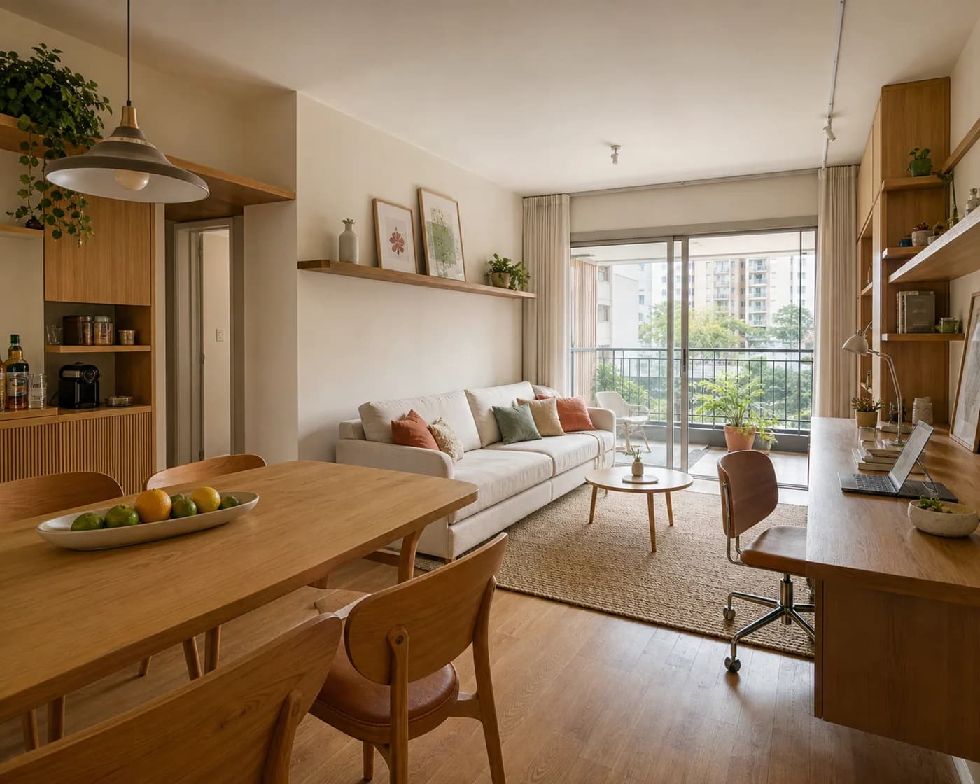 Sala clara de apartamento contemporâneo em Pinheiros